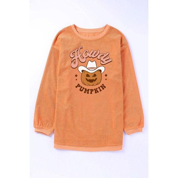 Azura Exchange Orange Howdy Pumpkin Halloween Graphic Corded Sweatshirt - Picture 6 of 8